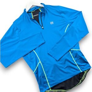 Nishiki Mens Cycling Jersey Size Large Blue Long Sleeve Polyester Spandex Zip